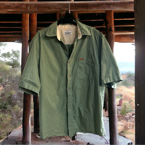 💞Carhartt Men's Short Sleeve Button Down Shirt Mint Green - Picture 1 of 3